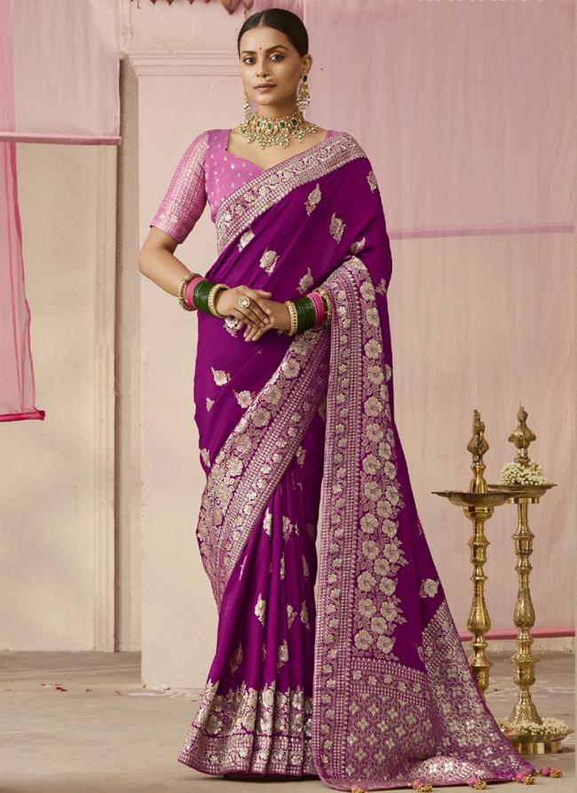 Dola Silk Magenta Wedding Wear Weaving Saree